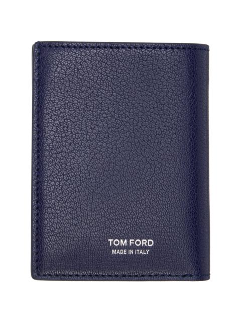 TOM FORD Navy Elongated T Line Folding Card Holder