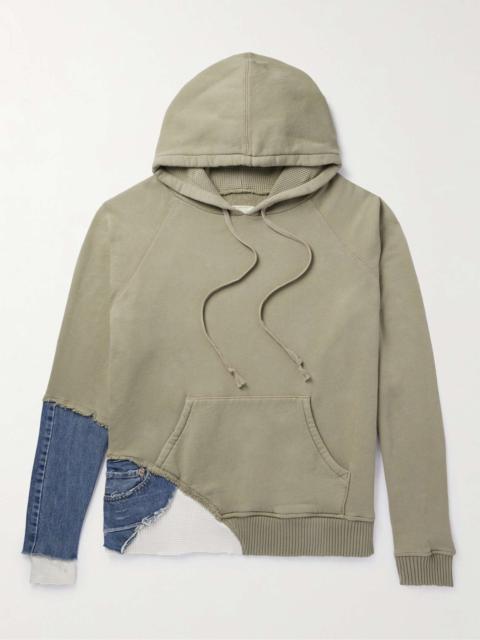 Denim-Panelled Waffle-Knit Cotton-Blend Jersey Hoodie