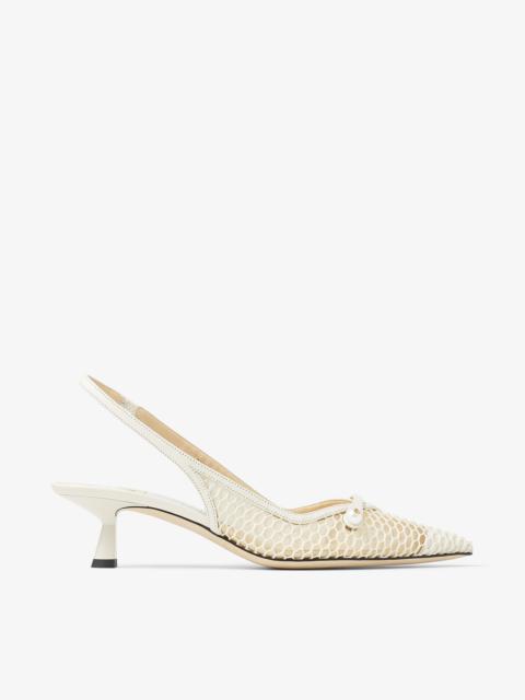 Amita 45
White Fishnet Mesh and Latte Nappa Slingback Pumps