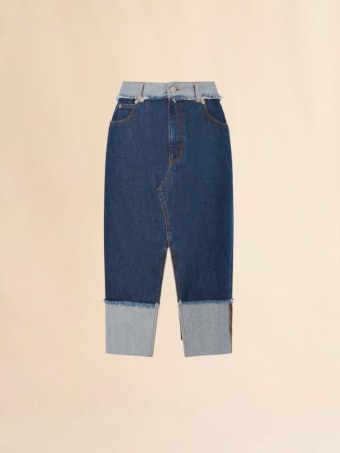 BLUE DENIM INSIDE-OUT MIDI SKIRT