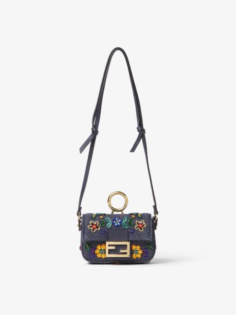 FENDI Nano Baguette Charm Blue denim charm with appliqués