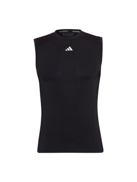 Men's adidas Round Neck Pullover Sports Sleeveless Black T-Shirt HK2338