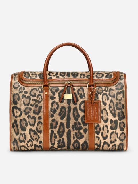 Dolce & Gabbana Large pet carrier bag in leopard-print Crespo with branded plate