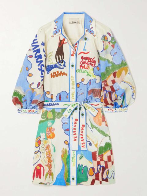 ALÉMAIS + Nadia Hernandez belted printed linen shirt dress Cream