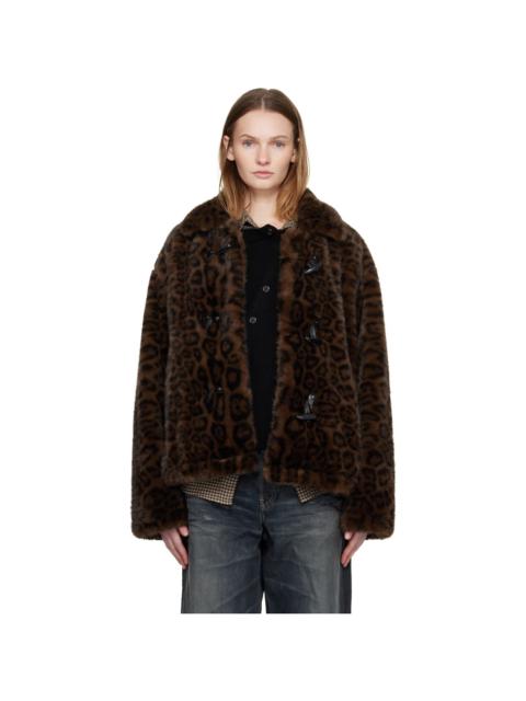 Brown & Black Leopard Fur Duffle Jacket