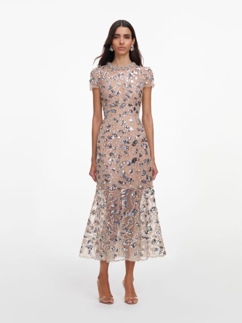 self-portrait Silver Sequin Embellished Midi Dress