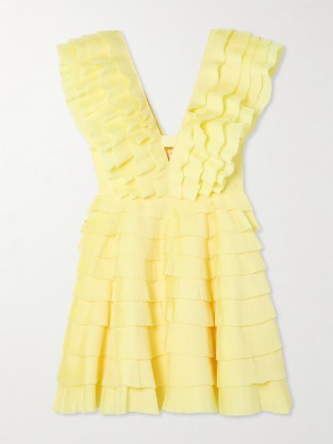 Aje. Reflection Tiered Ruffled Plissé-crepe Mini Dress