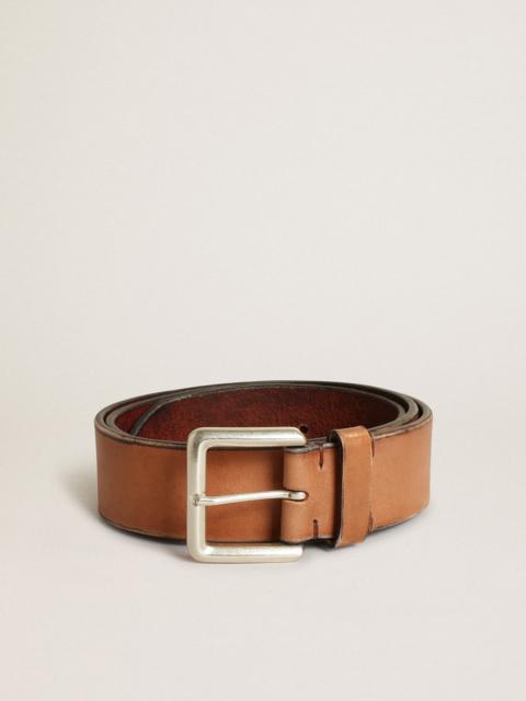 Belt in tan-colored washed leather