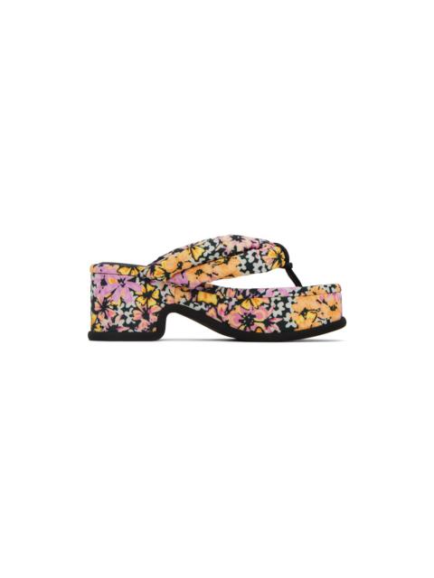 Black Floral Platform Heeled Sandals