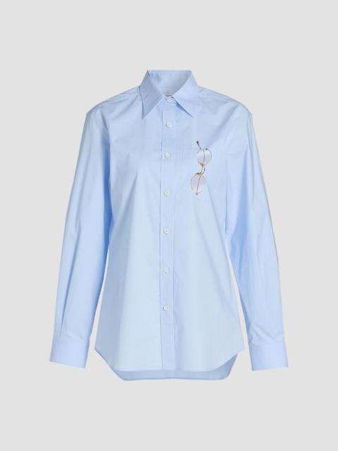 Moschino Women's Glasses Print Stretch Cotton Shirt - Multi Light Blue