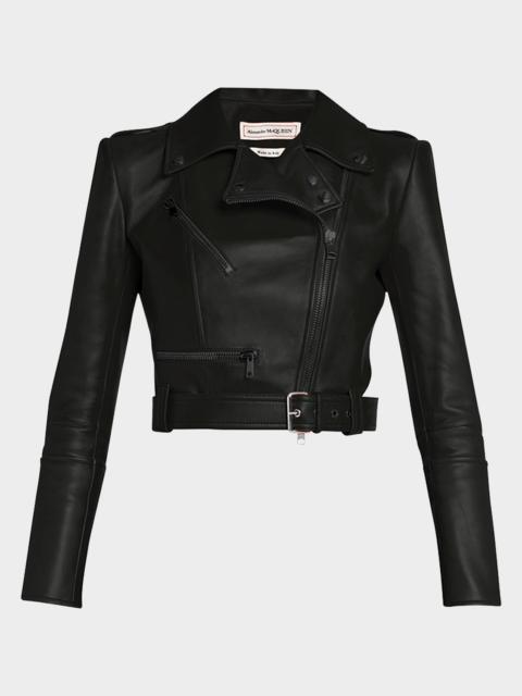 Alexander McQueen Cropped Leather Biker Jacket