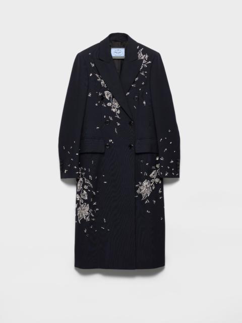 Prada Embroidered double-breasted rush stitch wool coat