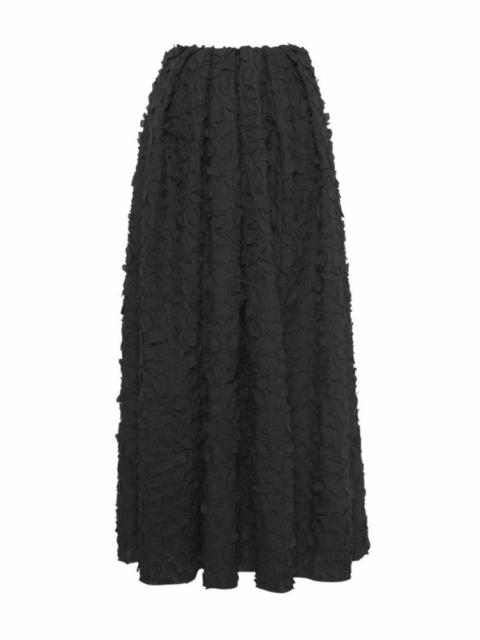 Zelia Embroidered Leaves Maxi Skirt in Black Linen