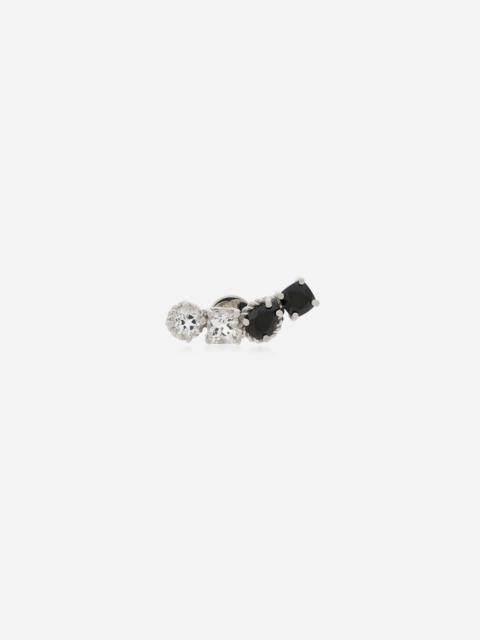 Single earring in white gold 18kt with colourless topazes and black spinels