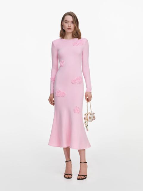 self-portrait Pink Flower Knit Midi Dress