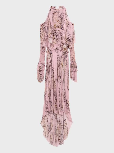 Blumarine LONG PRINTED PLISSÉ GEORGETTE DRESS