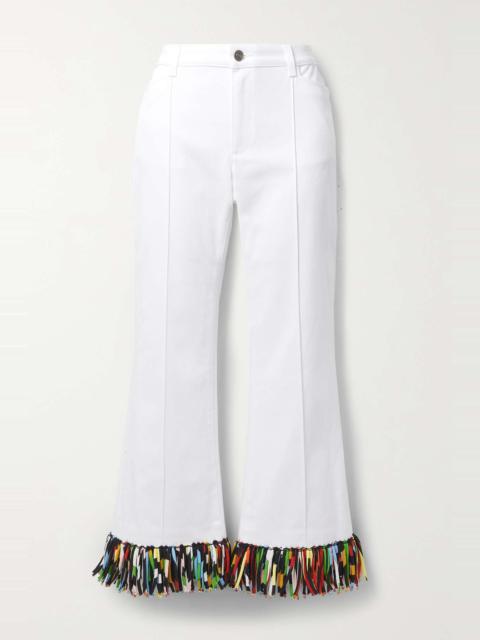 Fringed stretch-cotton drill straight-leg pants