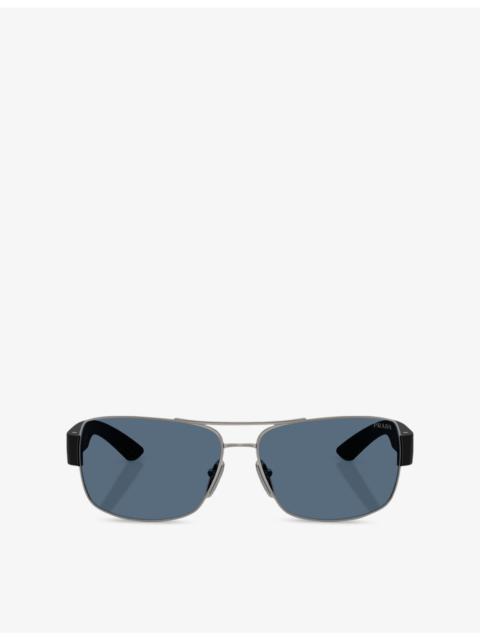 Prada PS 50ZS Rectangular-Frame Metal Sunglasses