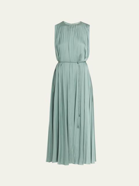 ULLA JOHNSON Fianna Belted Pleated Satin Midi Dress