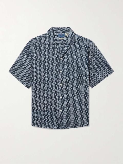 Blue Blue Japan Camp-Collar Printed Linen Shirt