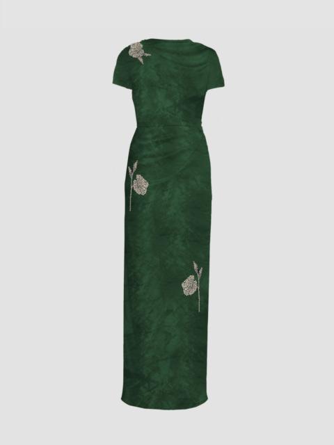 Erdem EMBROIDERED TEXTURED SATIN SHORT SLEEVE GOWN