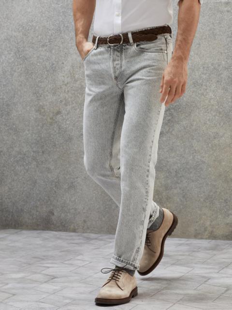 Brunello Cucinelli Aged denim traditional fit five-pocket trousers