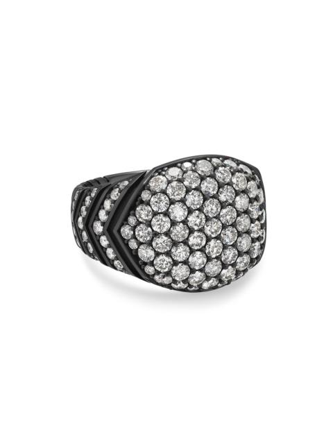 DAVID YURMAN Men's Chevron Signet Ring in Black Titanium - Black Diamond