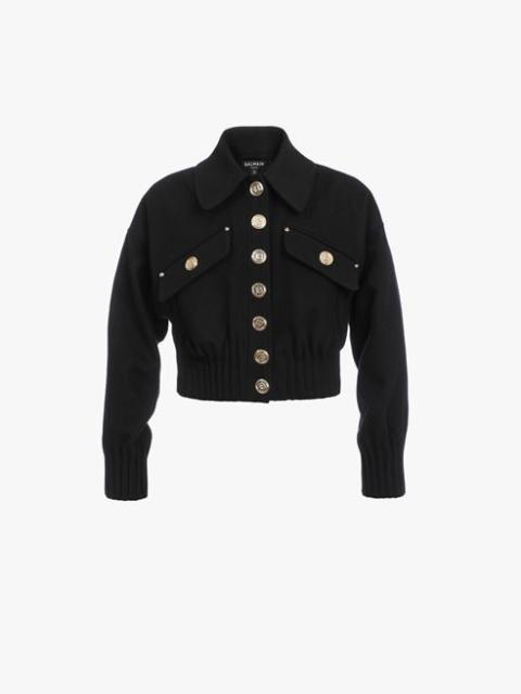 Balmain Black wool and cashmere bomber jacket with gold-tone buttons