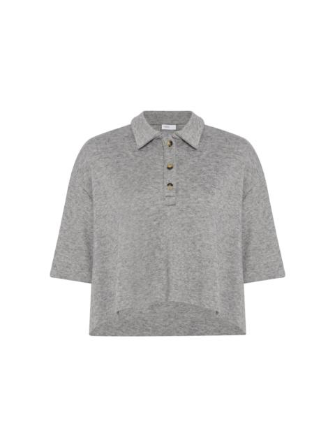 ROSETTA GETTY Cropped Oversized Knit Polo Shirt grey