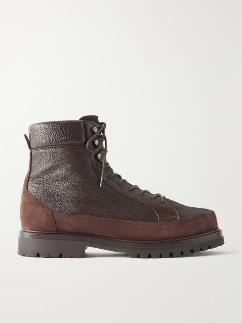 Brunello Cucinelli Shearling-Lined Suede-Trimmed Textured-Leather Lace-Up Boots