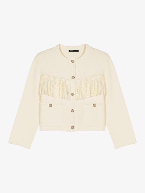 maje Tassel-embellished long-sleeve cotton-blend cardigan