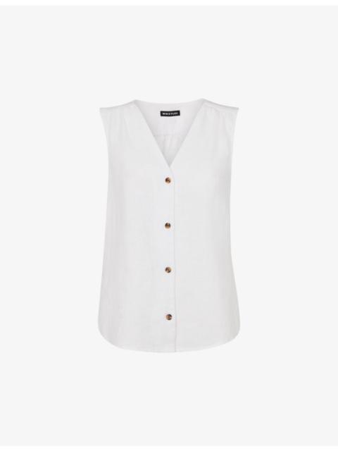 WHISTLES Laura V-neck linen tank top