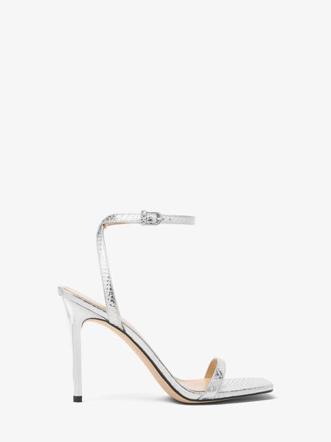 MICHAEL KORS Liana Metallic Snake Embossed Leather Sandal