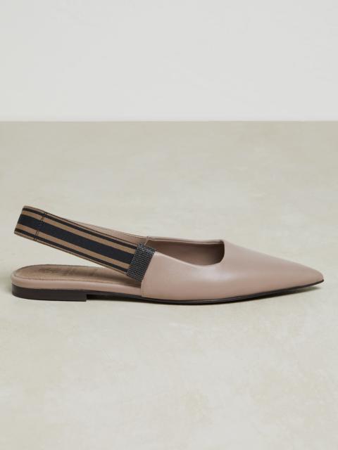 Brunello Cucinelli Nappa leather flats with striped strap and monili