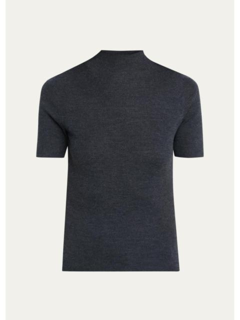 Theory Leenda Regal Merino Wool Short-Sleeve Mock-Neck Top