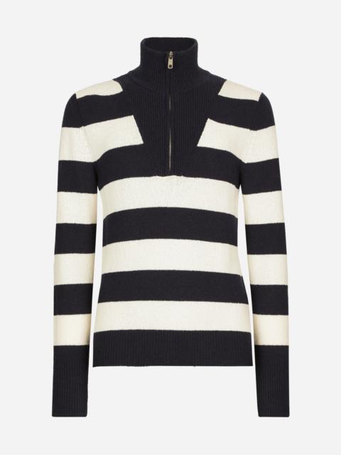 Striped cotton pullover with zipper