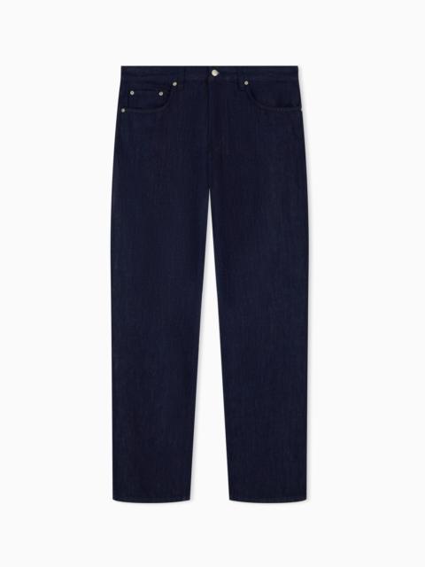 EMPORIO ARMANI FIVE-POCKET STRAIGHT-LEG JEANS IN COTTON AND LINEN DENIM