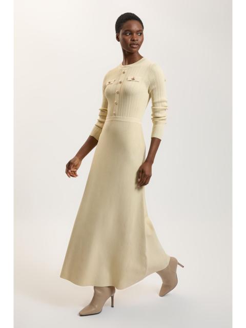 KAREN MILLEN Rib Knit Military Trim Long Sleeve Maxi Dress