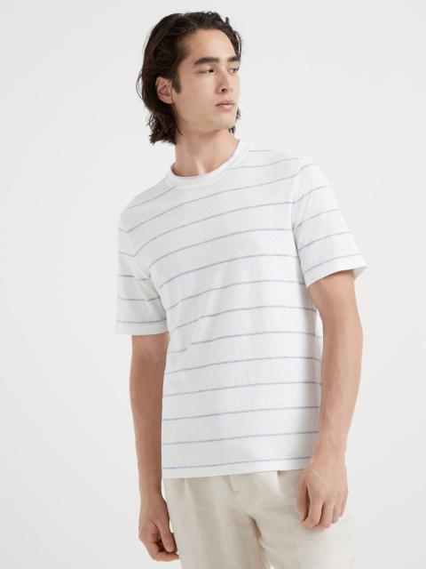 Brunello Cucinelli Linen and cotton striped jersey crew neck T-shirt