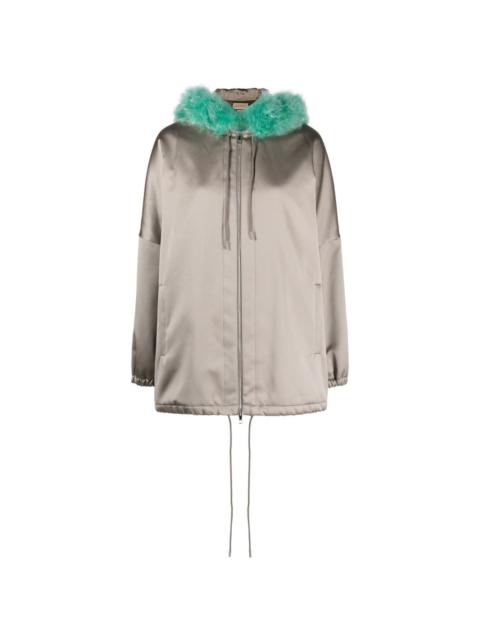 GUCCI shearling-trim satin hooded jacket