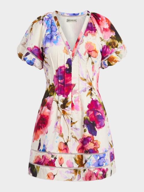NICHOLAS Annika Floral-Print Pintuck Mini Dress
