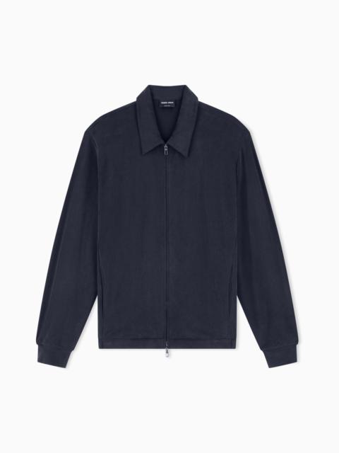 GIORGIO ARMANI BLOUSON JACKET REGULAR FIT IN WASHED CUPRO-BLEND PIQUE