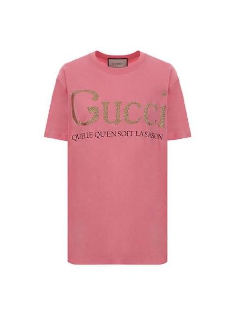 GUCCI (WMNS) Gucci Bronzing Alphabet Short Sleeve Pink T-Shirt 615044-XJCLF-5351