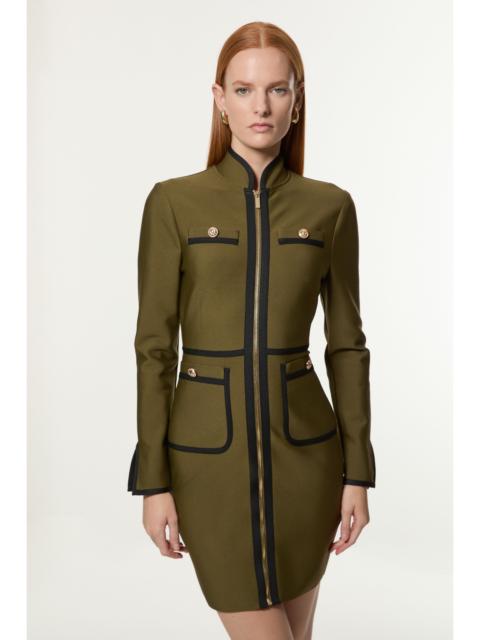 KAREN MILLEN Figure Form Bandage Knit Piping Detail Military Dress
