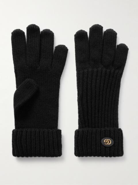 GUCCI Embellished Leather-trimmed Wool And Cashmere-blend Gloves
