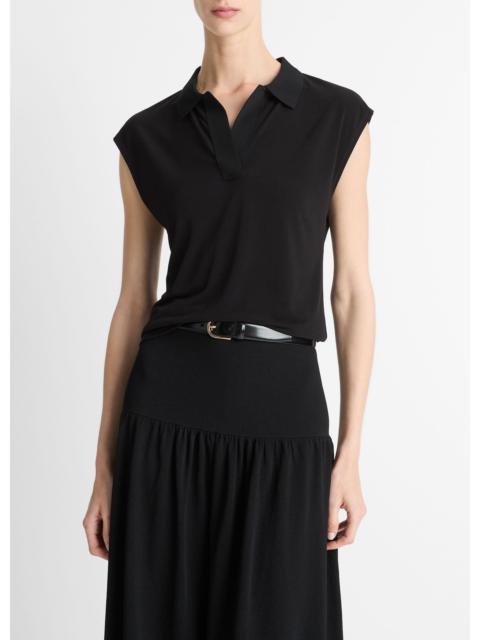 Vince Matte Jersey Cap-Sleeve Polo Top