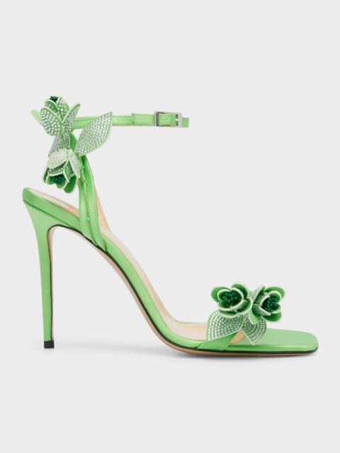 Tulip Crystal Ankle-Strap Stiletto Sandals