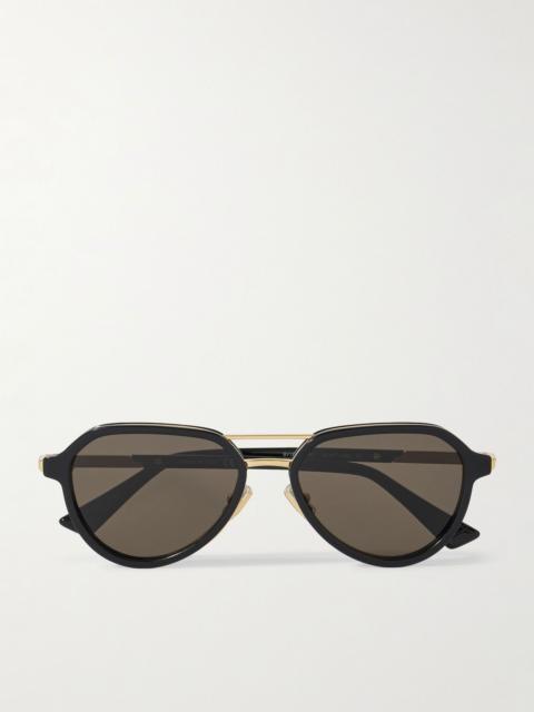 Bottega Veneta Aviator-Style Recycled-Acetate and Gold-Tone Sunglasses Brown