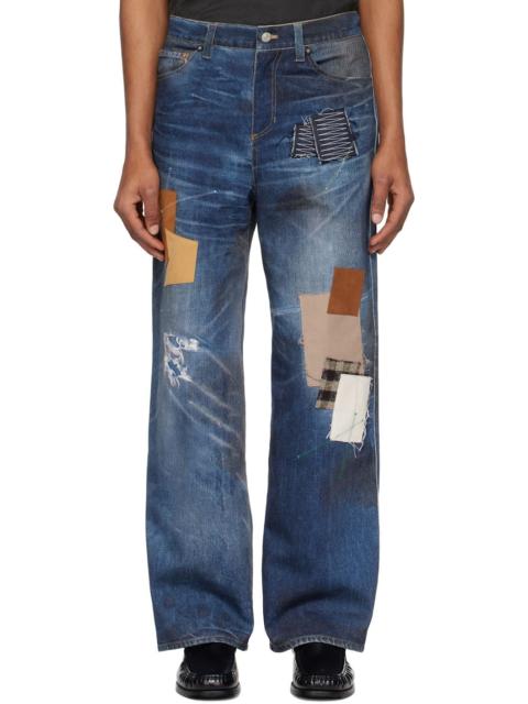 Andersson Bell Navy Patchwork Printed Denim Trompe L'oeil Jeans