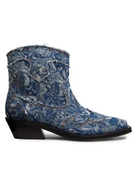 GANNI Women's 40MM Tapestry Embroidered Denim Boots - Mid Blue Vintage